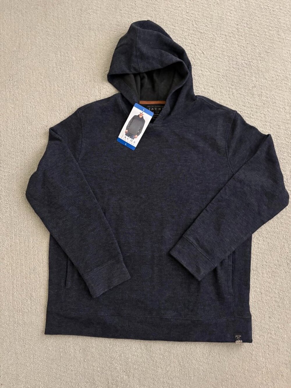 NWT Men's Jachs New York Woolblend Pull Over Hoodie, Blue Gray, Large, $55 MSRP